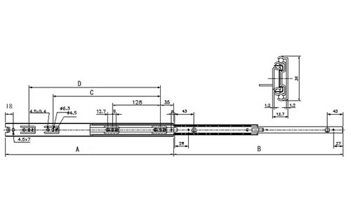 K3601A スライドレール　 底付 ３６mm幅・３段引の図面